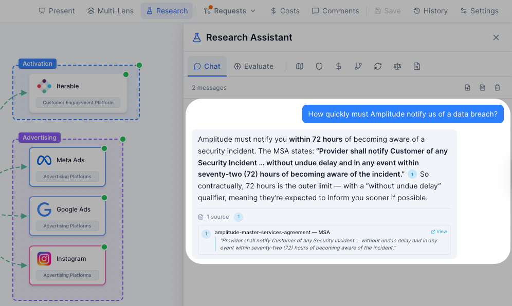 Research Assistant — Martech Stack Builder contract management interface