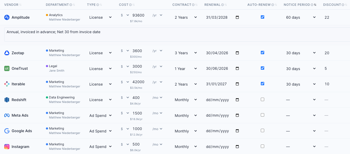 Stack Integration — Martech Stack Builder contract management interface
